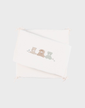 Reversible cot bumper 180x34 beige embroidered - Fluffy, Orso & Lily
