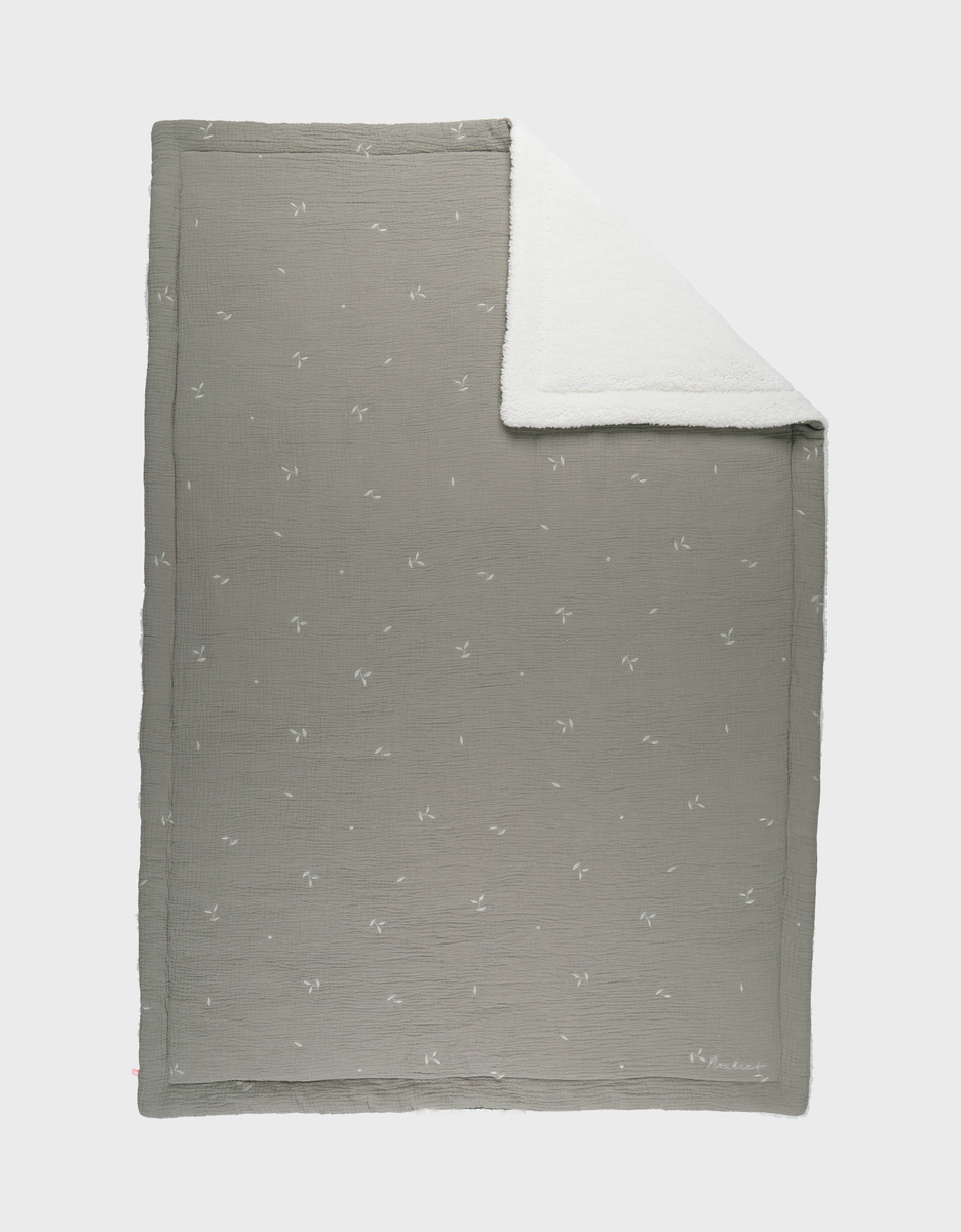 Couverture brodée kaki 100x140 cm en gaze de coton bio