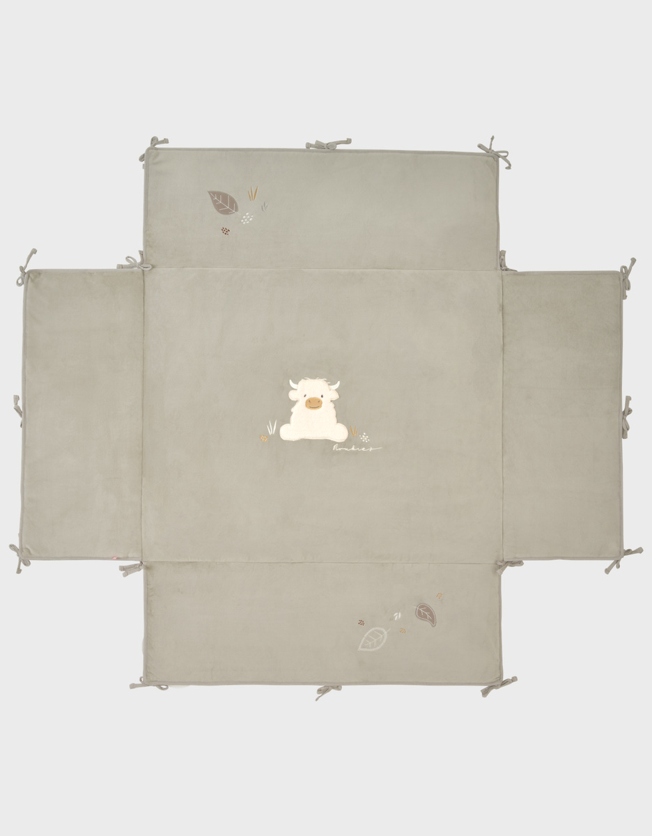Reversible 75x95 playpen mat in Veloudoux and muslin – Fluffy, Orso & Lily

