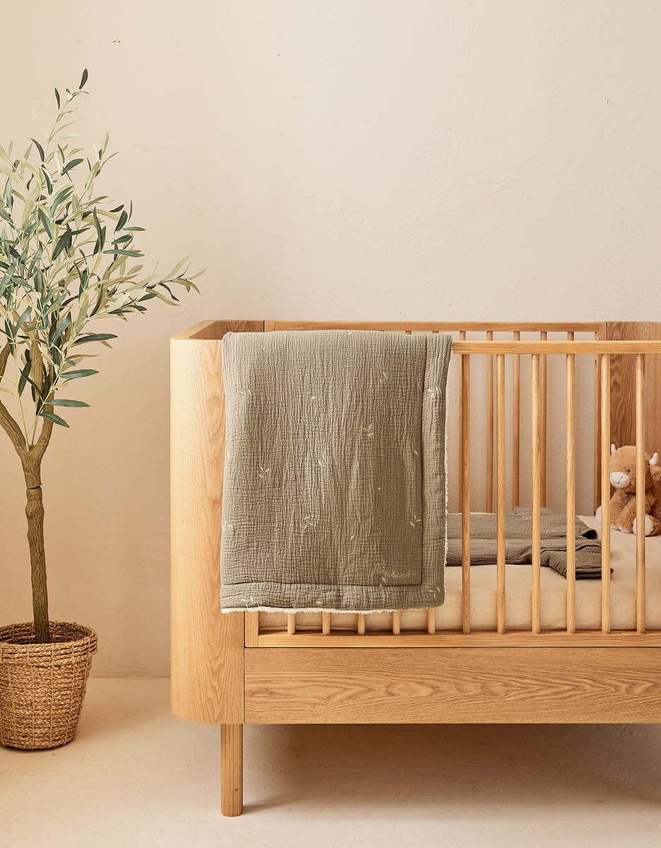 100x140cm muslin and sherpa blanket – khaki
