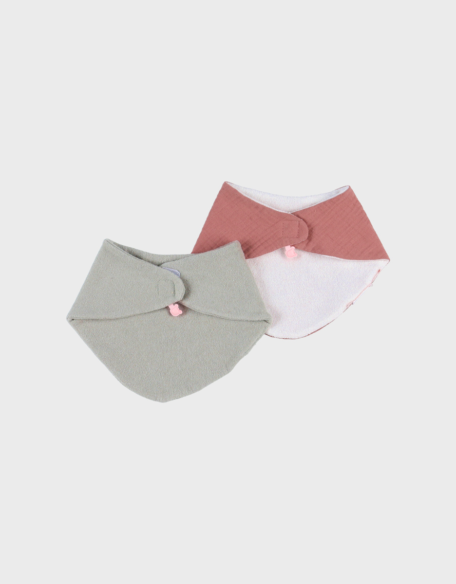 Set of 2 bibs in terry and muslin red and khaki
