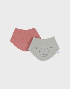 Lot de 2 bavoirs en éponge et gaze de coton bio rouge/kaki
