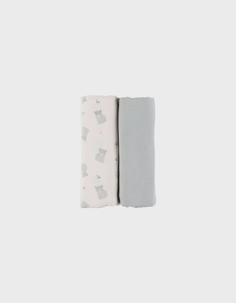 Set of 2 muslin swaddles 120x120cm – Fluffy, Orso & Lily
