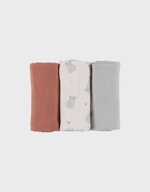 Set of 3 muslin swaddles 70x70cm – Fluffy, Orso & Lily
