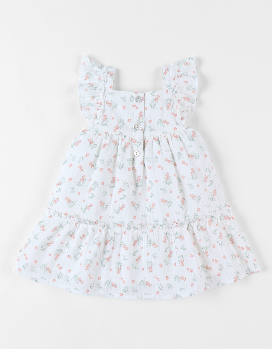 Flare floral dress, off-white