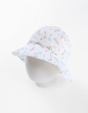Floral print hat, off-white