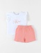 Bunny t-shirt + shorts set, coral/off-white