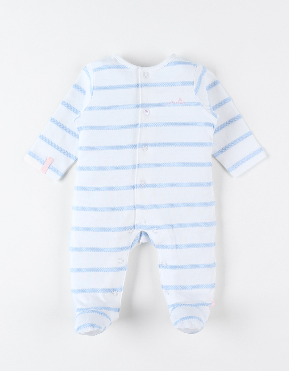 Jersey striped 1-piece pyjamas, off-white/light blue