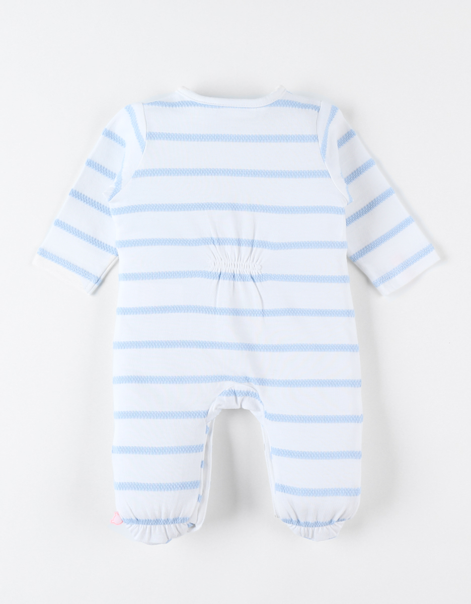 Jersey striped 1-piece pyjamas, off-white/light blue