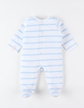 Jersey striped 1-piece pyjamas, off-white/light blue