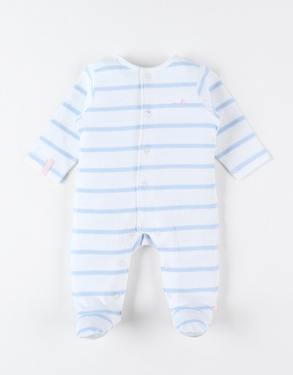 Pyjama 1 pièce rayé en jersey, écru/bleu clair