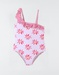 Floral swimsuit with ruffles, light pink/dark pink