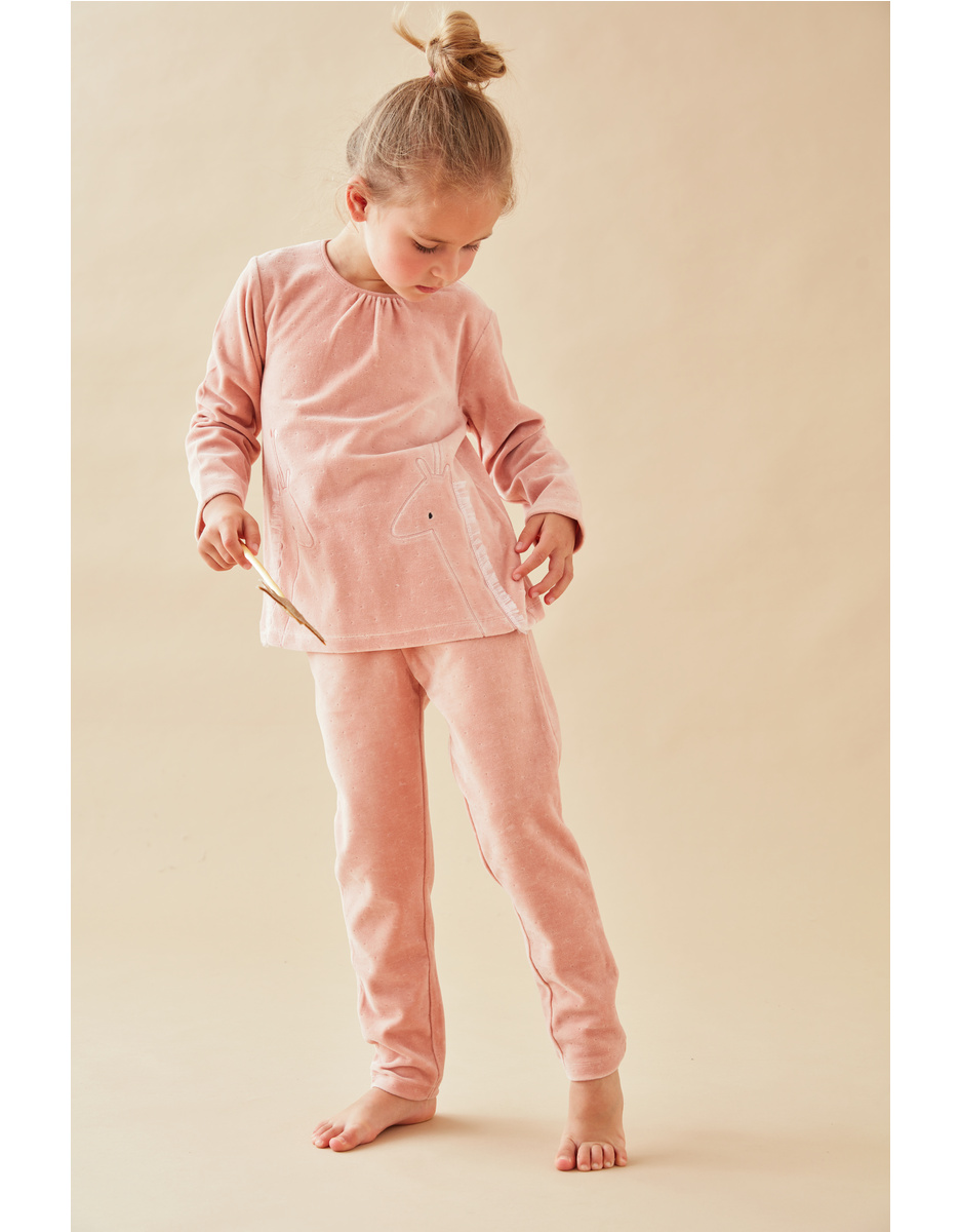 2-piece velvet pyjamas with giraffe, powder pink