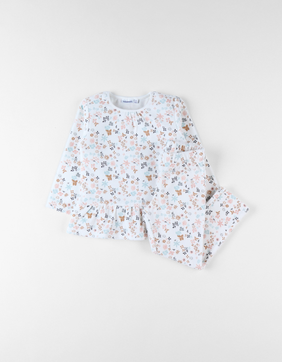 2-delige pyjama met bloemetjes, uit fluweel