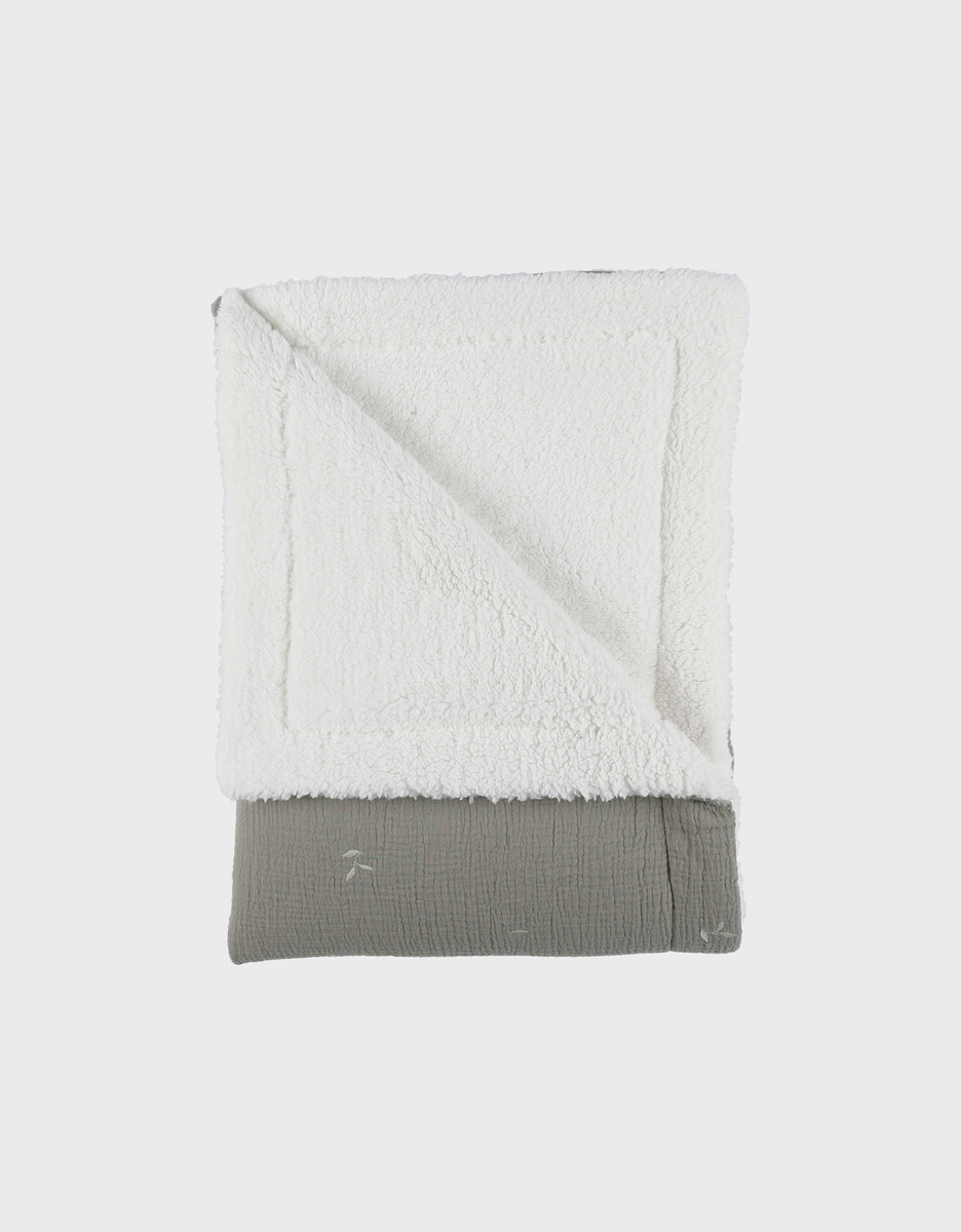 Deken 100x140cm in mousseline en sherpa kaki
