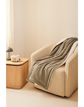 Deken 100x140cm in mousseline en sherpa kaki

