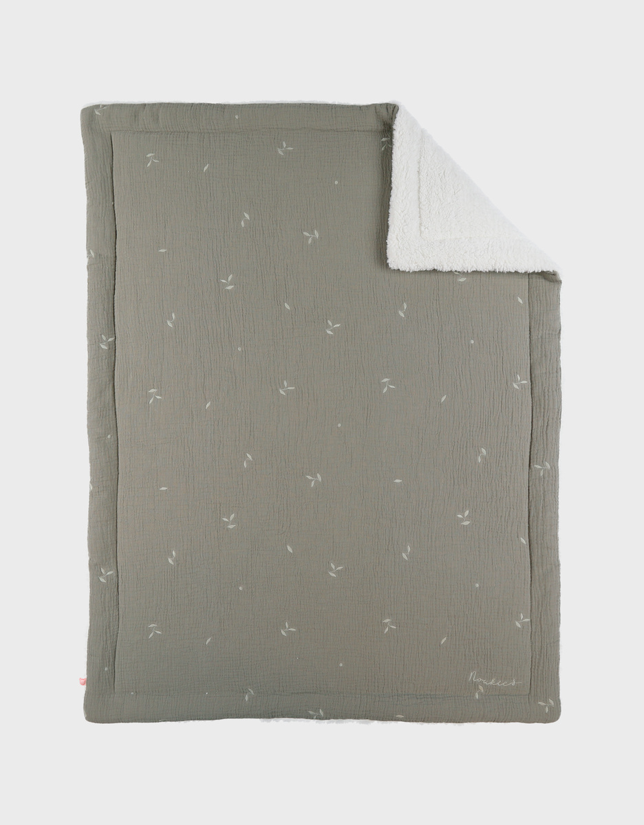 Deken 75x100cm in mousseline en sherpa kaki