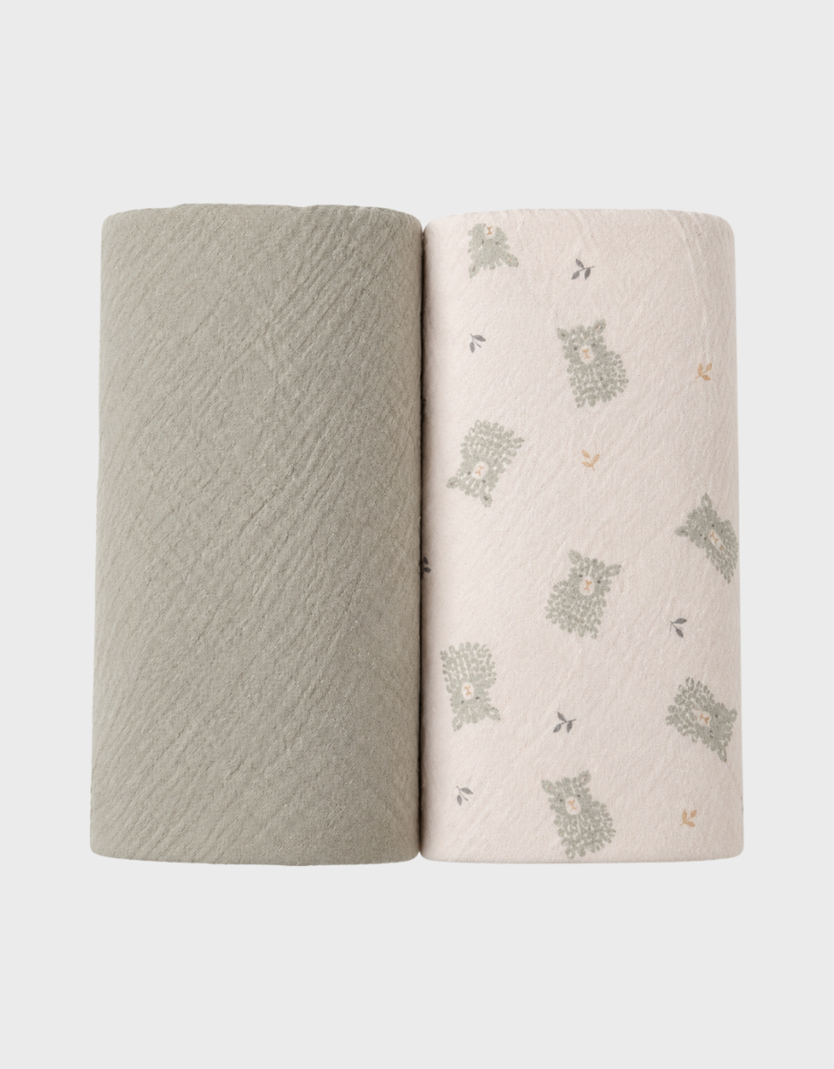 Lot de 2 langes 100*100cm, Mousseline de coton bio
