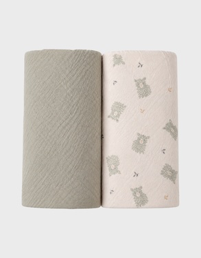Lot de 2 langes 100*100cm, Mousseline de coton bio