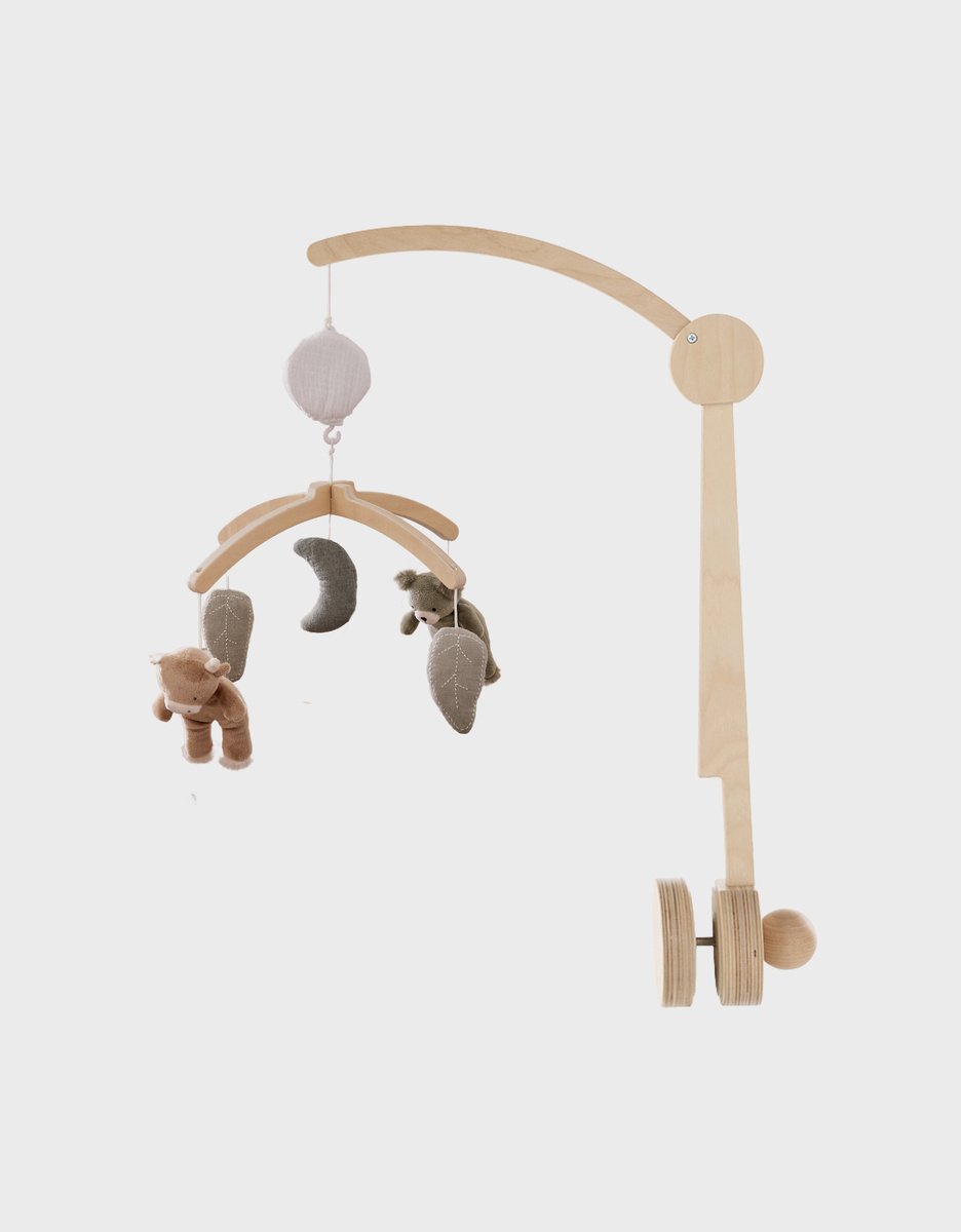 Muziekmobiel met houten arm – Orso & Fluffy
