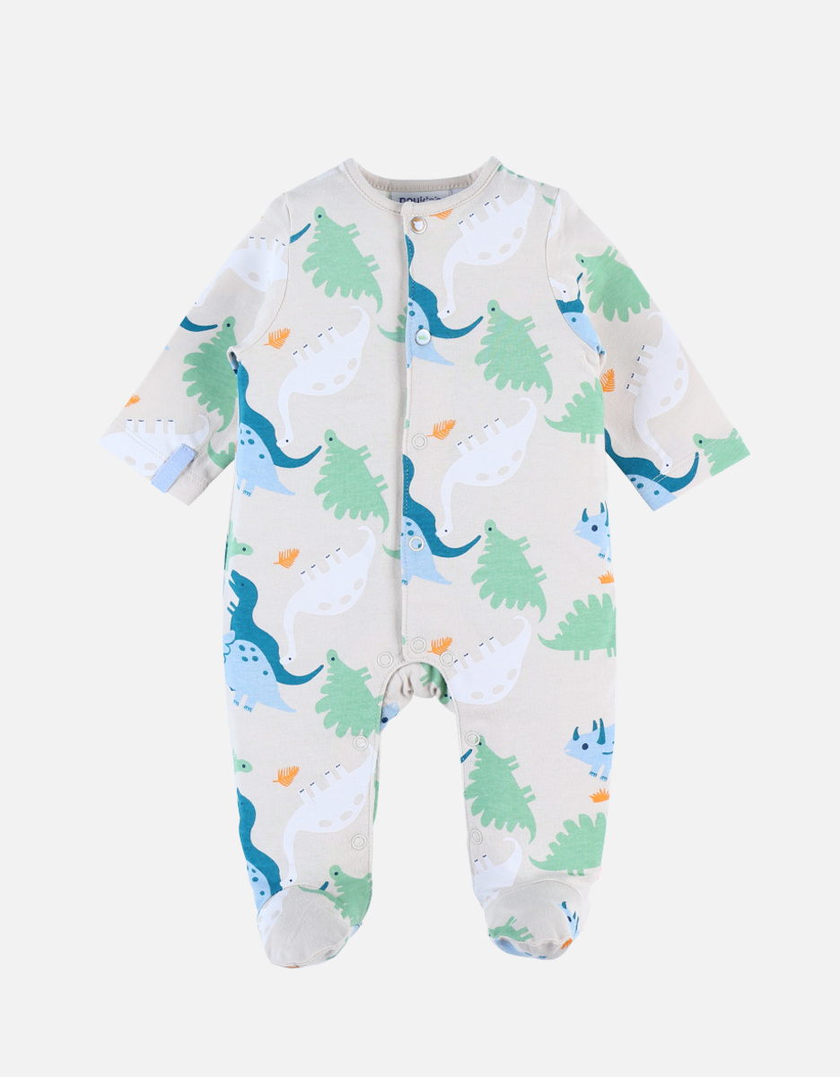 Jersey 1-delige pyjama met dinosaurussenprint, beige