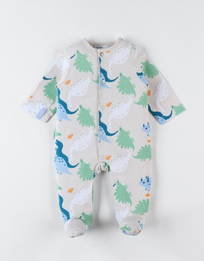 Jersey 1-delige pyjama met dinosaurussenprint, beige