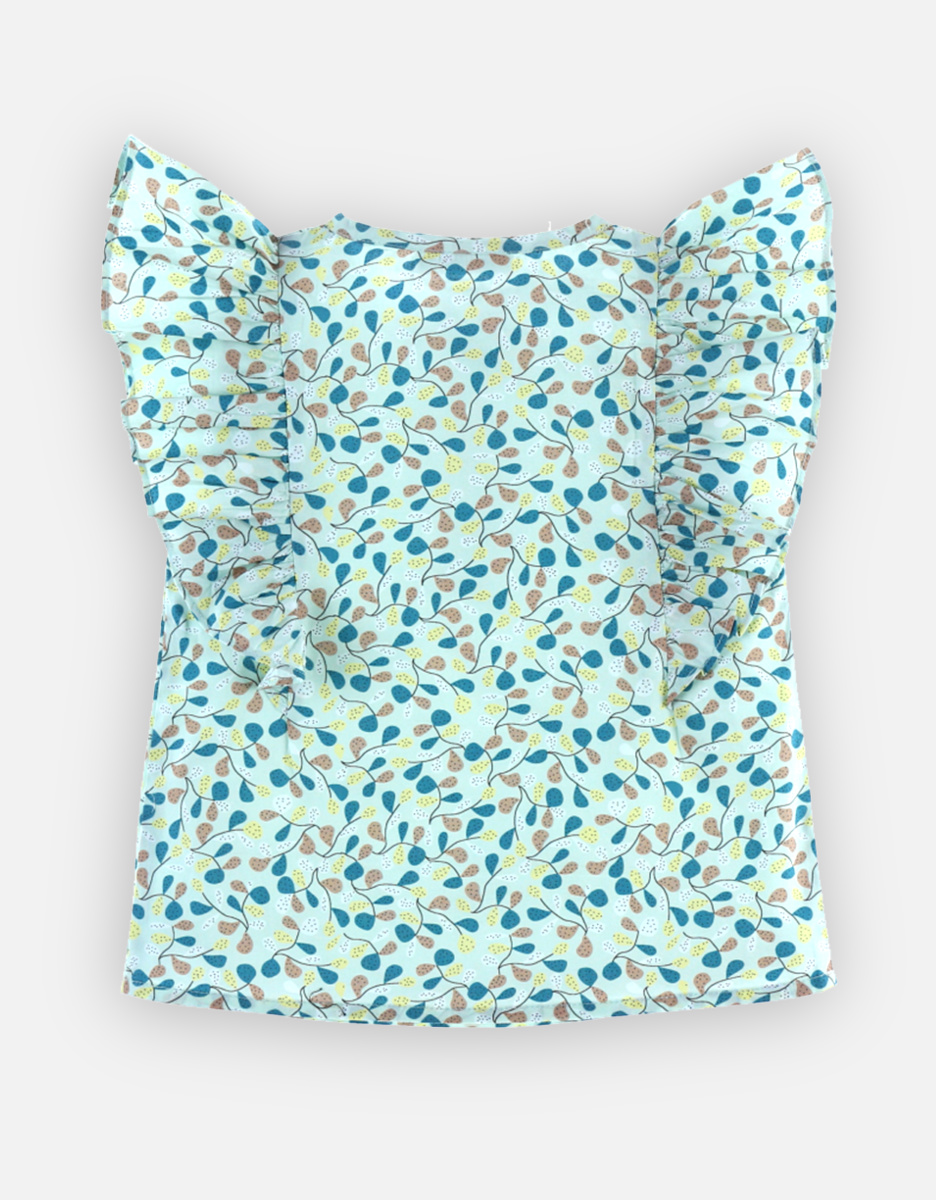 Sleeveless blouse with prints, aqua