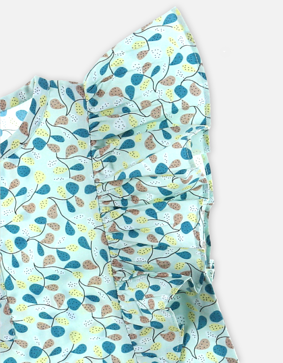 Sleeveless blouse with prints, aqua
