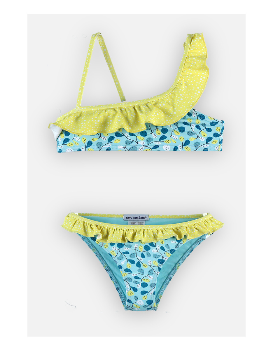 Bedrukte bikini, aqua/limoen