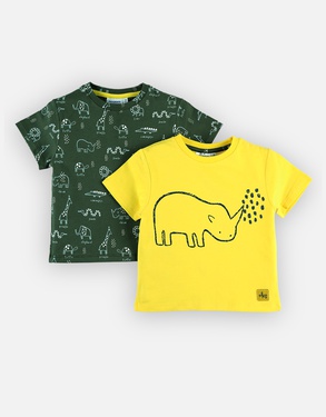 Set with 2 organic jersey t-shirts, yellow/forest green