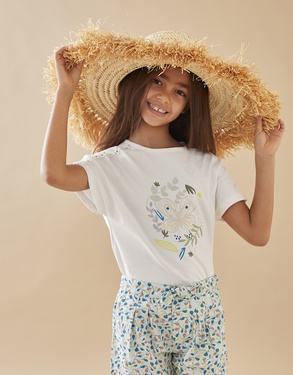 T-shirt met vlinderprint en korte mouwen, ecru