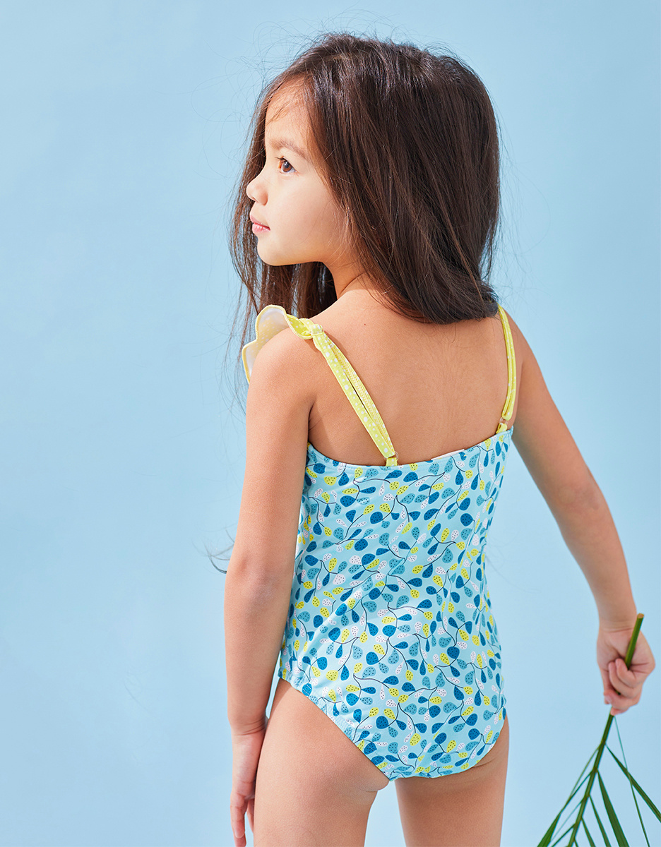 Swimsuit with prints, aqua/lime