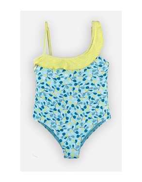 Badpak met prints, aqua/limoen