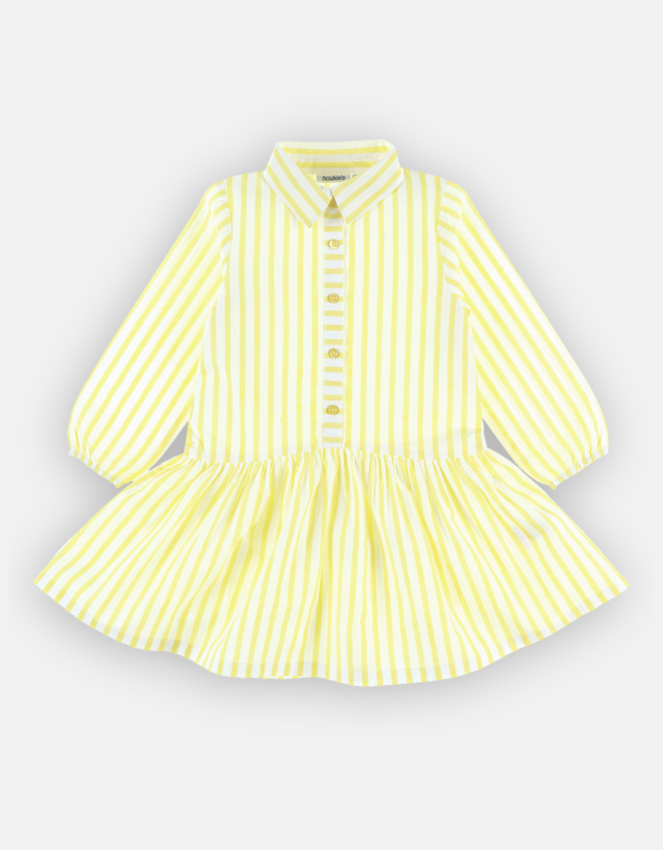 Striped long-sleeved dress, lemon/white