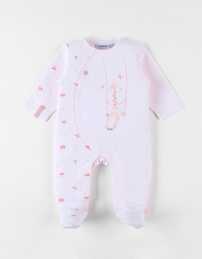 Pyjama 1 pièce imprimé papillons et girafe en jersey, rose clair