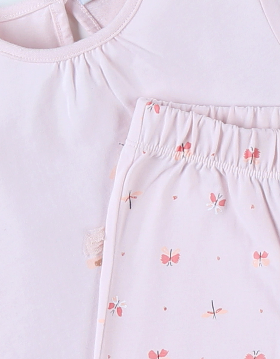 Pyjama 2 pièces libellules en jersey, rose clair