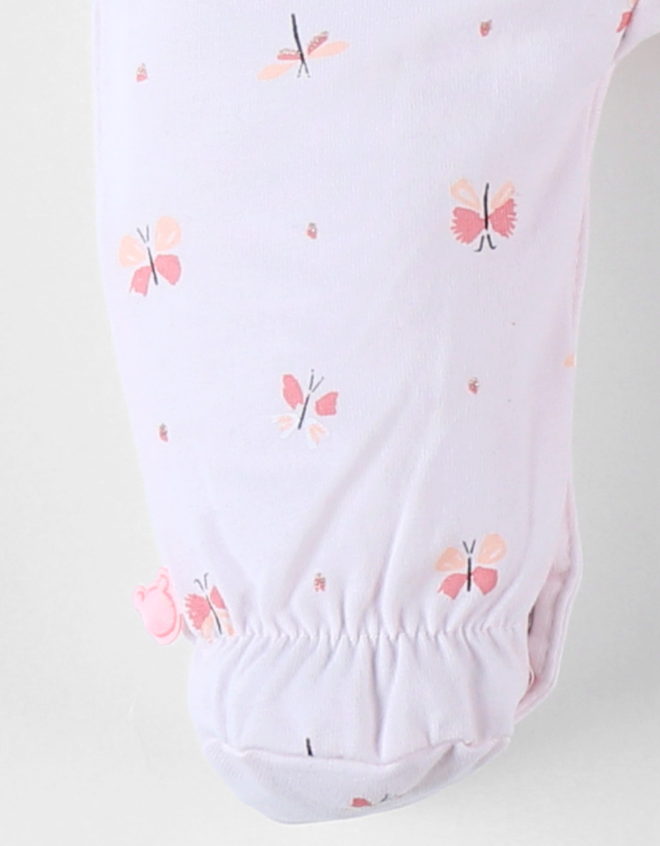 Jersey 1-delige pyjama met met vlinder- en giraffenprint, lichtroze