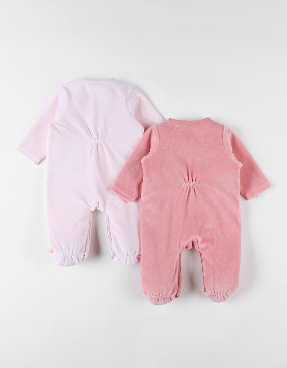 Set with 2 1-piece velvet pyjamas, light pink/blush