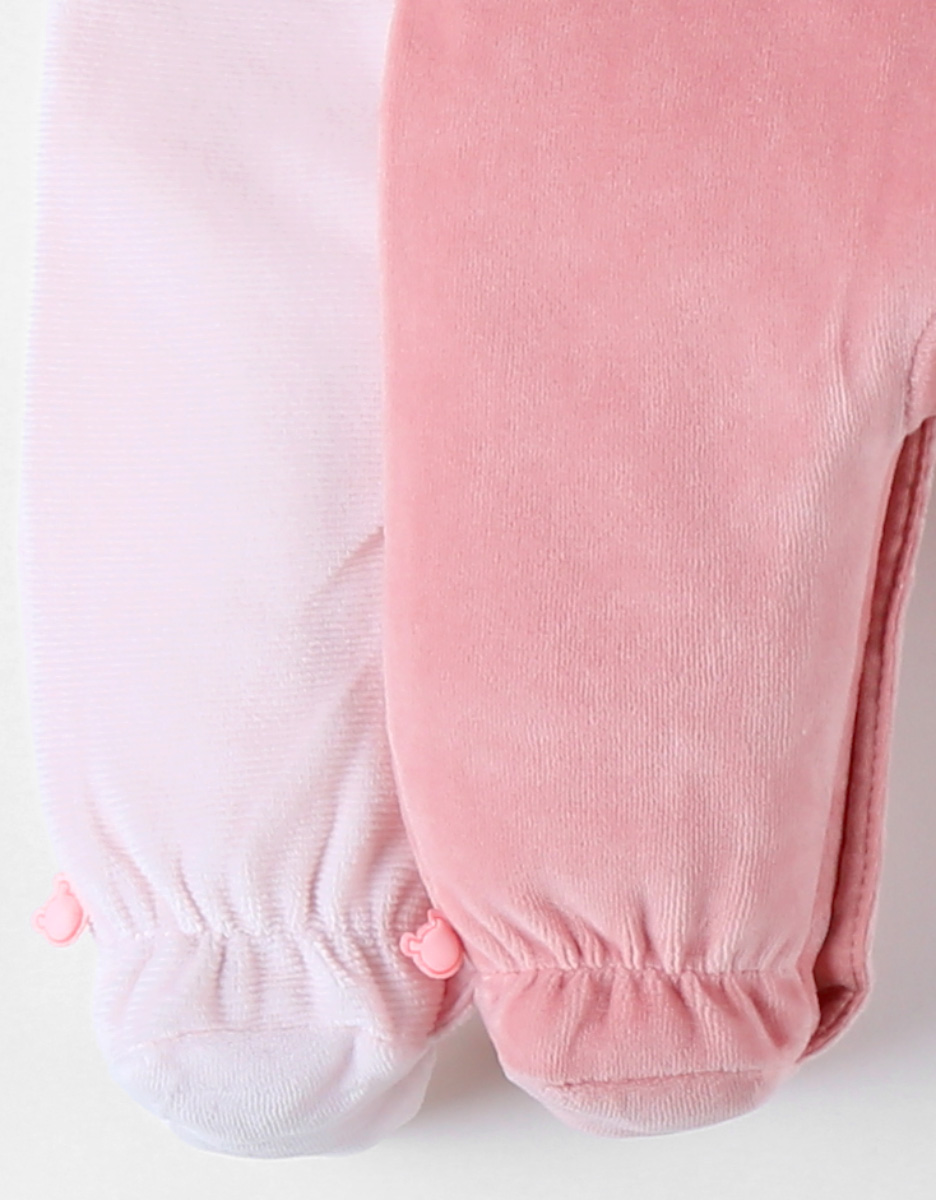 Set with 2 1-piece velvet pyjamas, light pink/blush