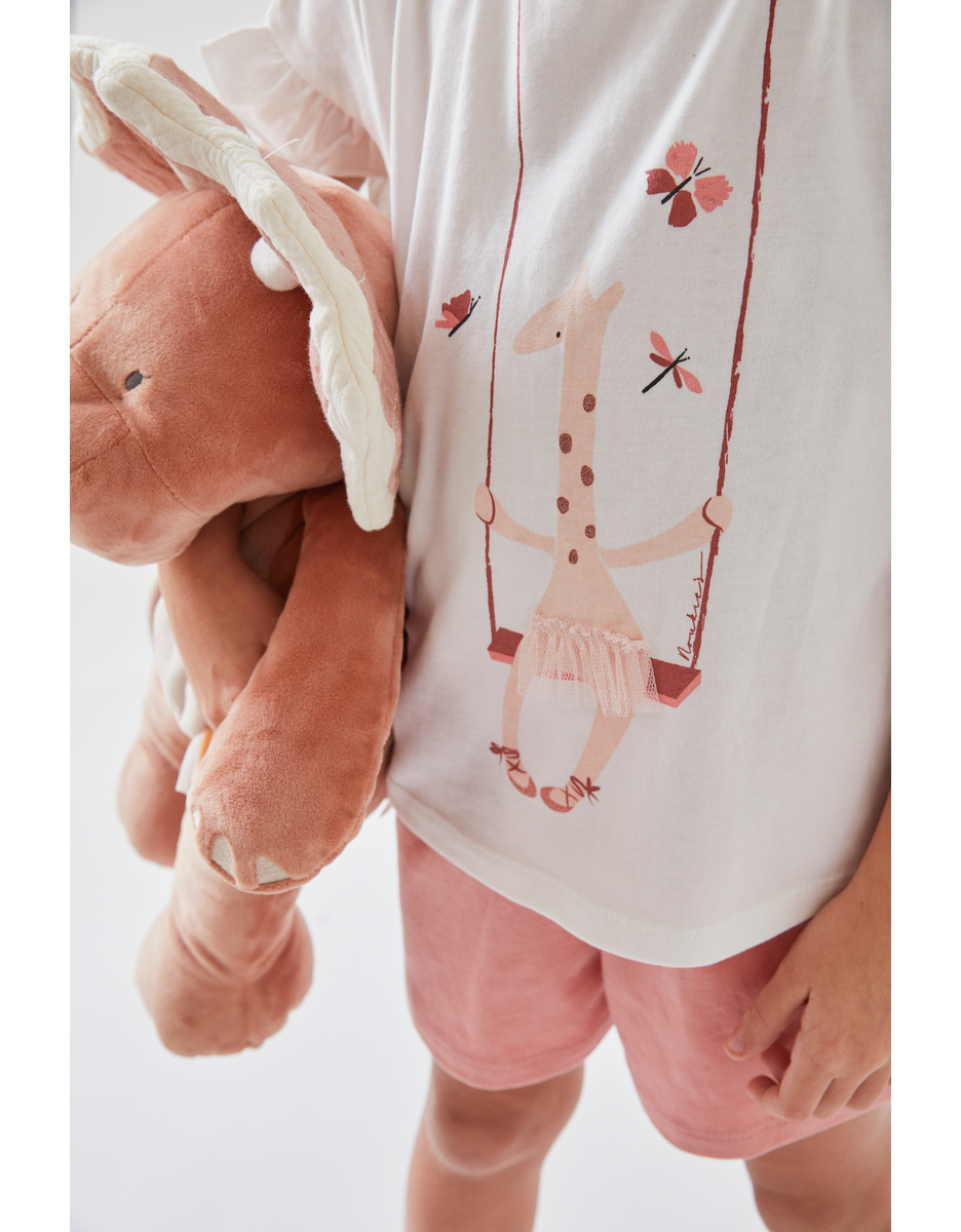 Jersey 2-delige giraf pyjama, ecru/blush