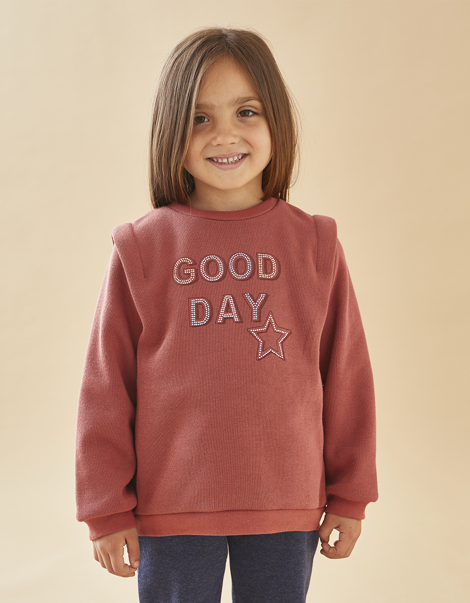 "Good day" sweatshirt, donkerroos