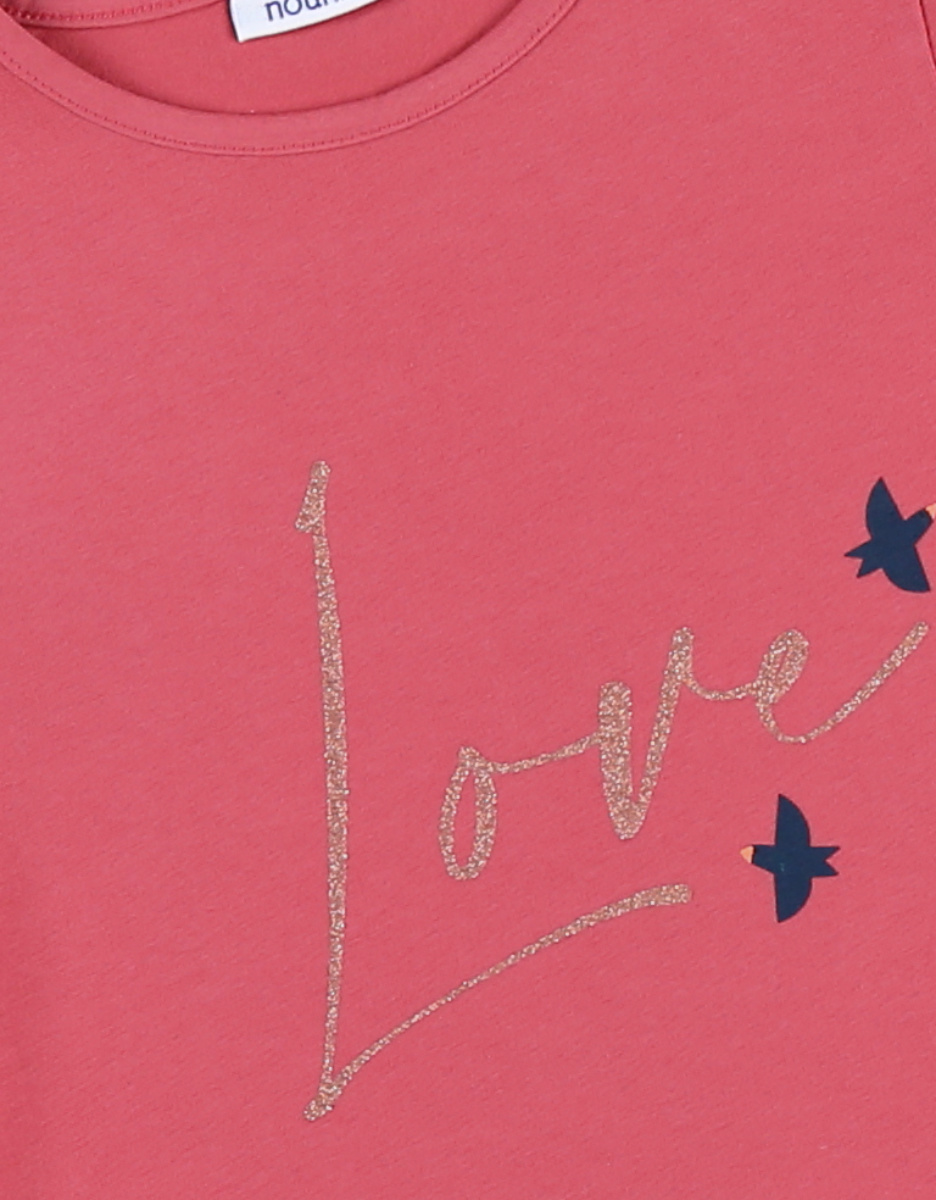 "Love" t-shirt met lange mouwen, framboosrood