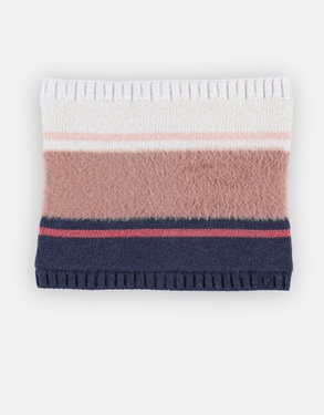 Tricoloudoux striped tube scarf, navy/pink