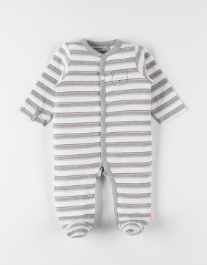 Jersey striped 1-piece pyjamas, off-white/light grey