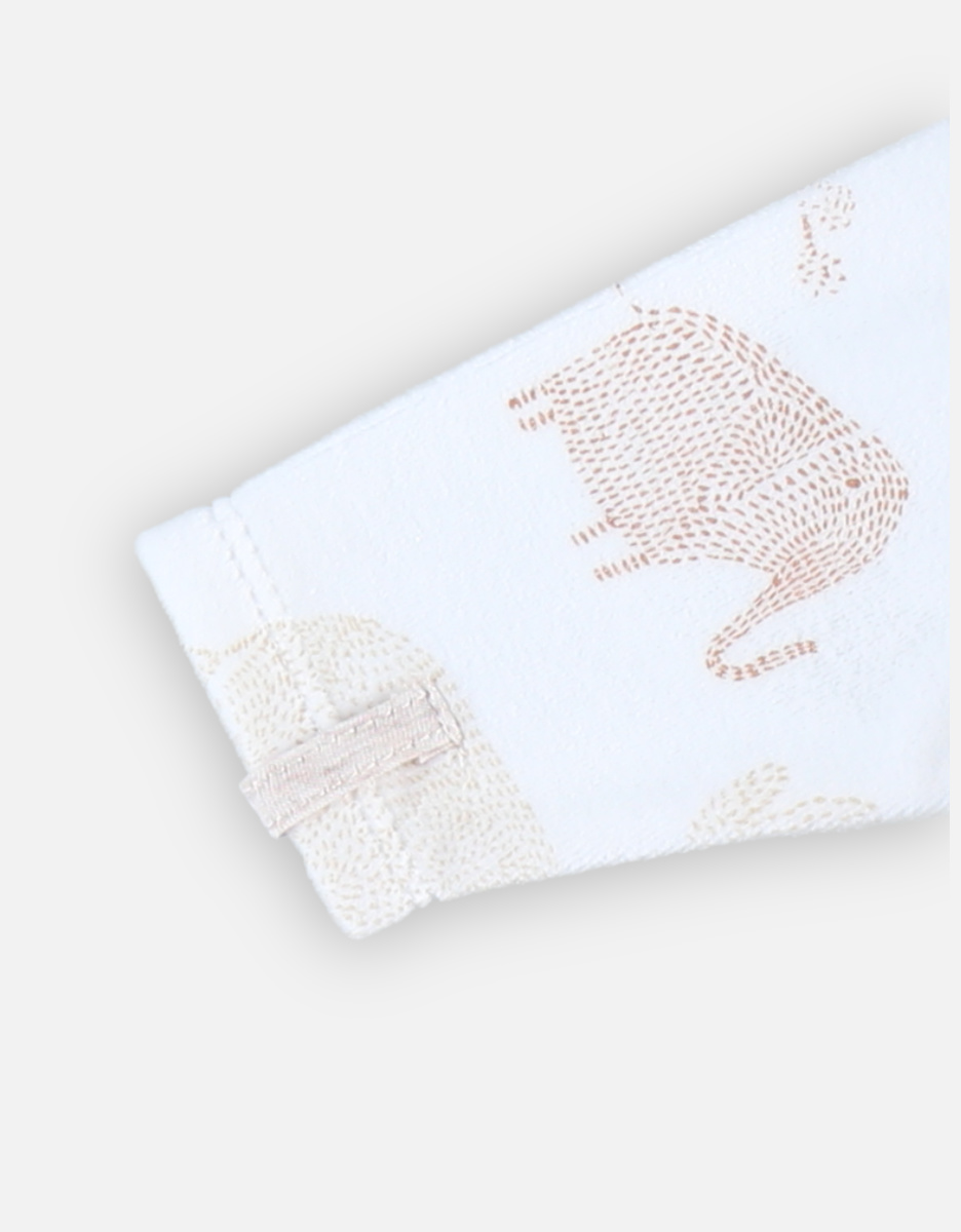 Velvet 1-piece pyjamas with elephant print, off-white/caramel
