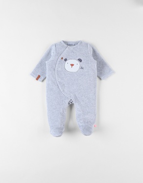 Pyjama 1 pièce ours en velours, gris chiné