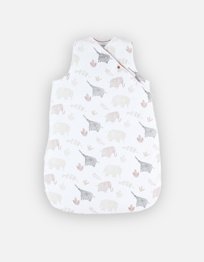Velvet 70 cm sleeping bag with elephant print, off-white