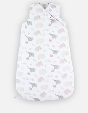 Velvet 90 cm sleeping bag with elephant print, off-white