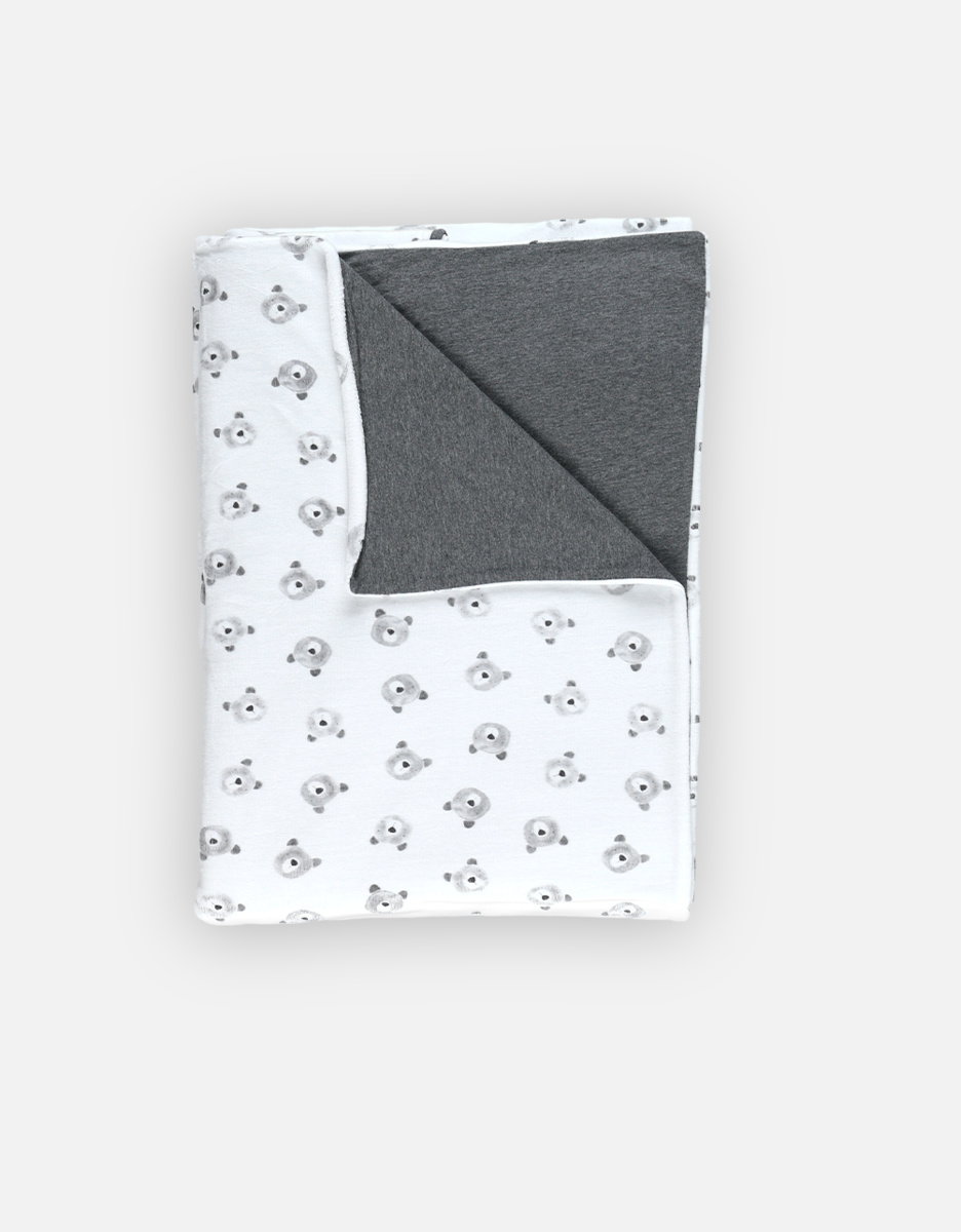 Bi-material duvet cover, white and grey