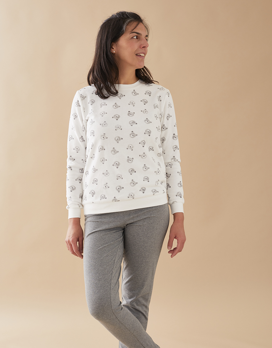 Pyjama 2 pièces maman, blanc et gris